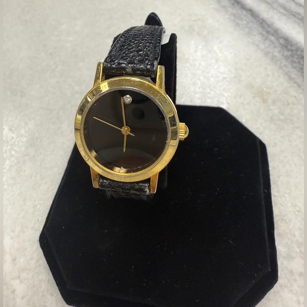 Movado Museum Black and Gold Watch